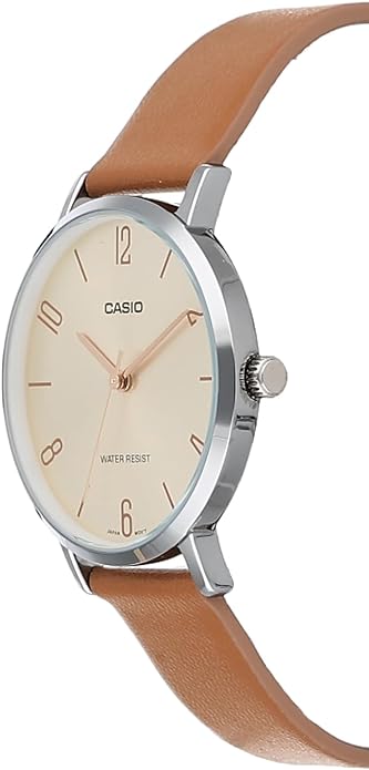 LTP-VT01L-5DUDF Casio Beige Dial Brown Leather Band Analog Quartz Women's Watch.