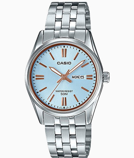 LTP-1335D-2AVDF Casio Aqua Blue Silver Stainless Steel Analog Quartz Men's Watch.