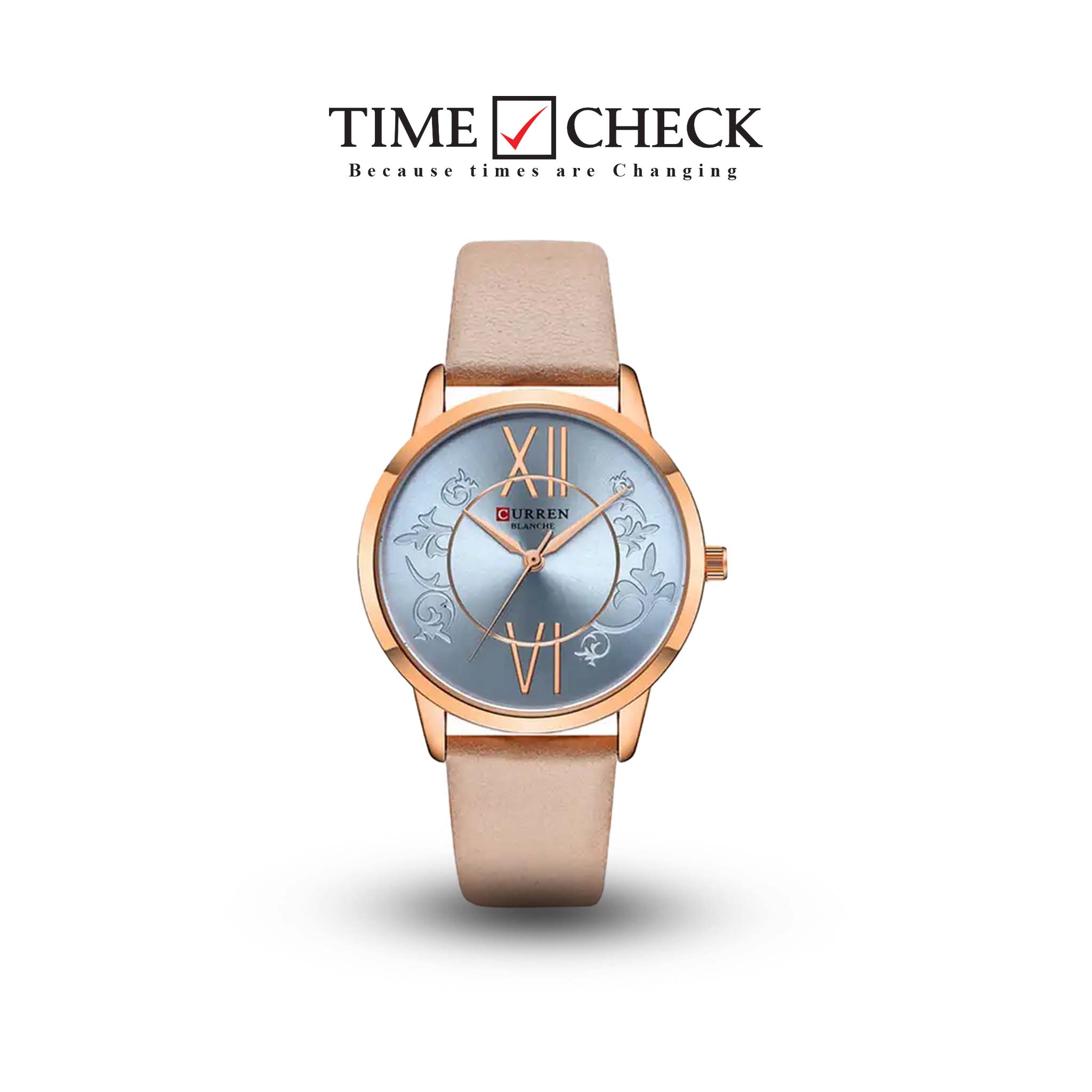 C9049L Curren Silver Dial Peach Leather Strap Analog Quartz Women's Watch.