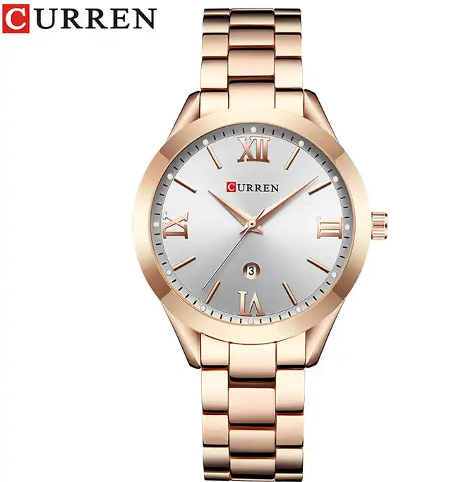 C-9007L Curren Silver Dial Rosegold Stainless Chain Steel Analog Quartz Women's Watch.