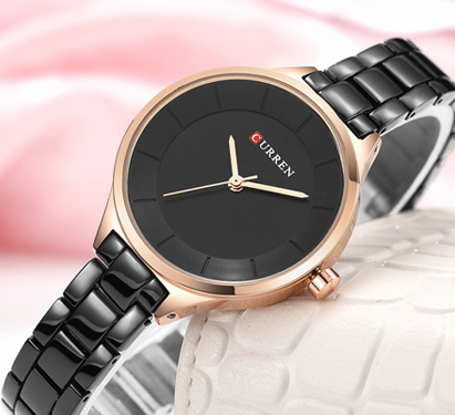 C-9015L Curren Black Dial Black Stainless Chain Steel Analog Quartz Women's Watch.