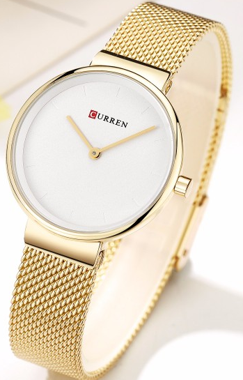 C9016L Curren White Dial Golden Stainless Steel Band Analog Quartz Women's Watch.