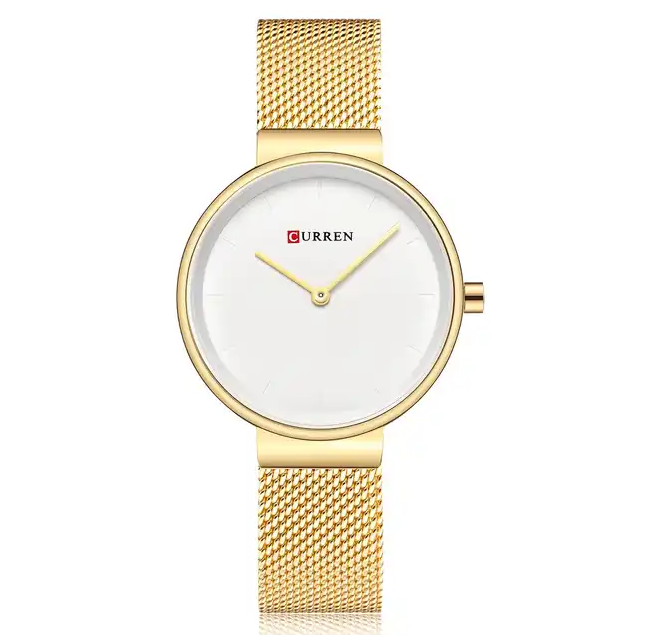 C9016L Curren White Dial Golden Stainless Steel Band Analog Quartz Women's Watch.