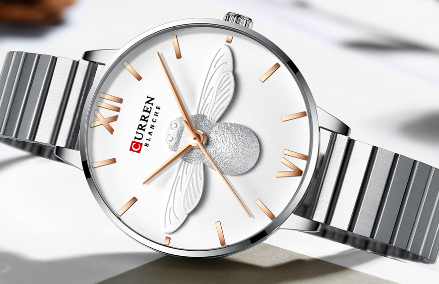 C-9061L Curren White Dial Silver Stainless Steel Analog Quartz Women's Watch.