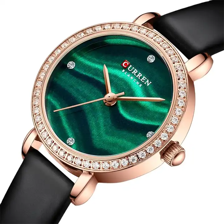 C9083L Curren Green Dial Black Leather Strap Analog Quartz Women's Watch.