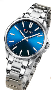 C-9090L Curren Blue Dial Silver Stainless Steel Analog Quartz Women's Watch.
